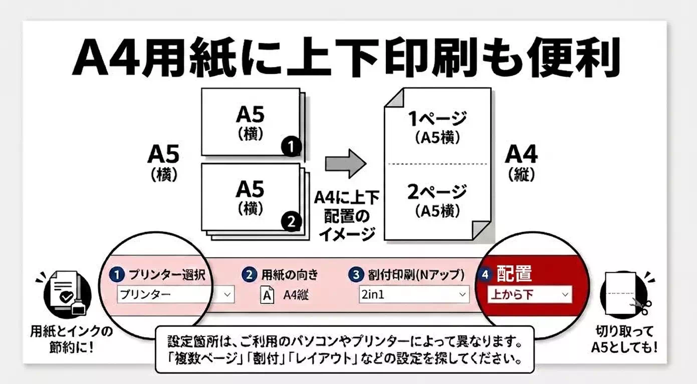 A5プリント2枚をA4用紙に印刷