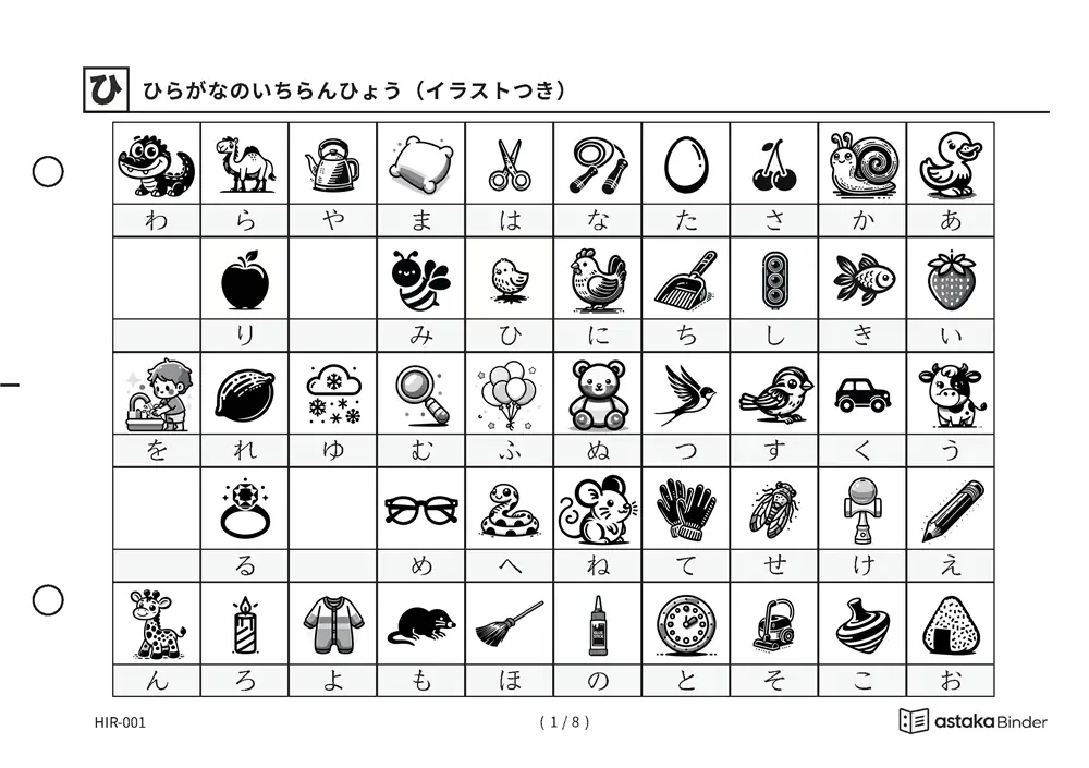 【A5版】ひらがな一覧表（全8種）