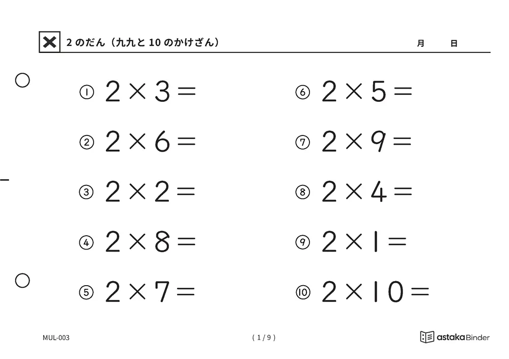 「わすれてもたし算に戻れる」【A5版】2のだん（九九と10のかけざん）（1ページ目）