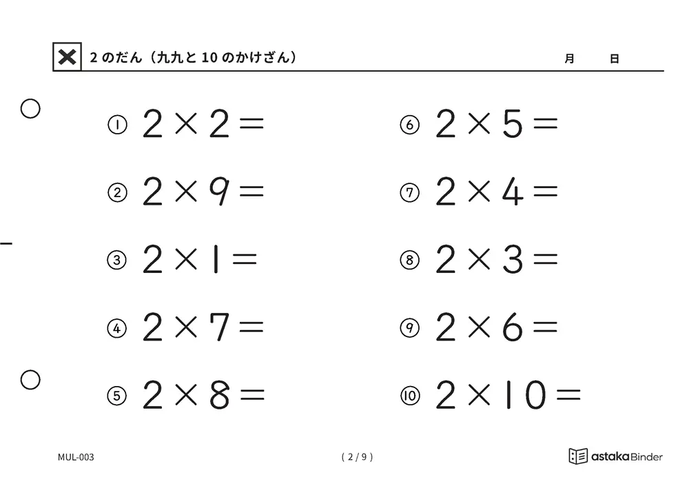 「わすれてもたし算に戻れる」【A5版】2のだん（九九と10のかけざん）（2ページ目）