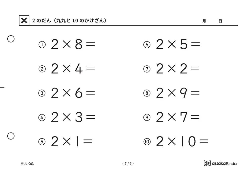 「わすれてもたし算に戻れる」【A5版】2のだん（九九と10のかけざん）（7ページ目）