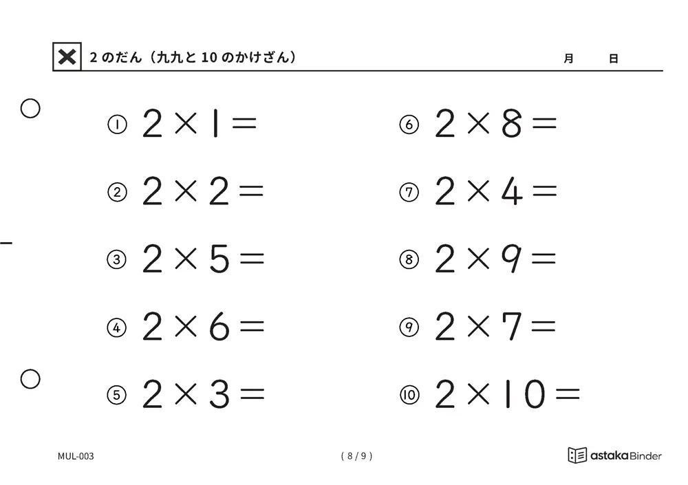 「わすれてもたし算に戻れる」【A5版】2のだん（九九と10のかけざん）（8ページ目）