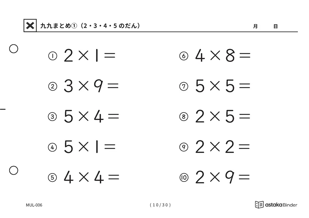 「唱えるより先に答えが出るまで」【A5版】九九まとめ①（2・3・4・5のだん）（10ページ目）