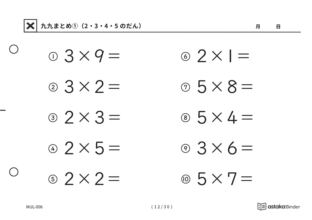 「唱えるより先に答えが出るまで」【A5版】九九まとめ①（2・3・4・5のだん）（12ページ目）
