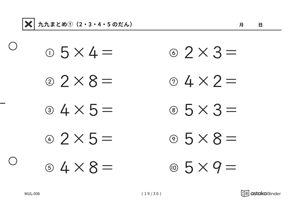 「唱えるより先に答えが出るまで」【A5版】九九まとめ①（2・3・4・5のだん）（19ページ目）