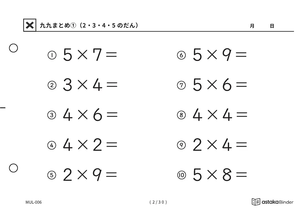 「唱えるより先に答えが出るまで」【A5版】九九まとめ①（2・3・4・5のだん）（2ページ目）