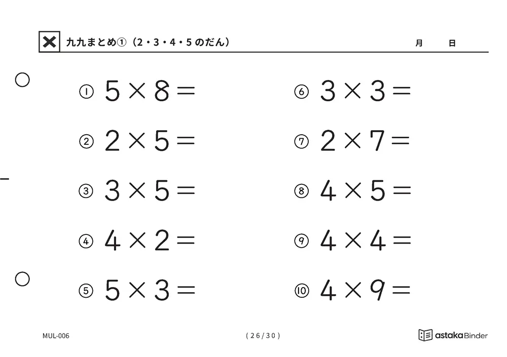 「唱えるより先に答えが出るまで」【A5版】九九まとめ①（2・3・4・5のだん）（26ページ目）