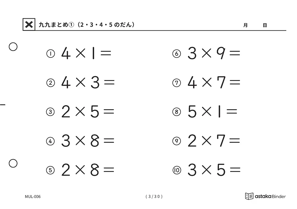 「唱えるより先に答えが出るまで」【A5版】九九まとめ①（2・3・4・5のだん）（3ページ目）