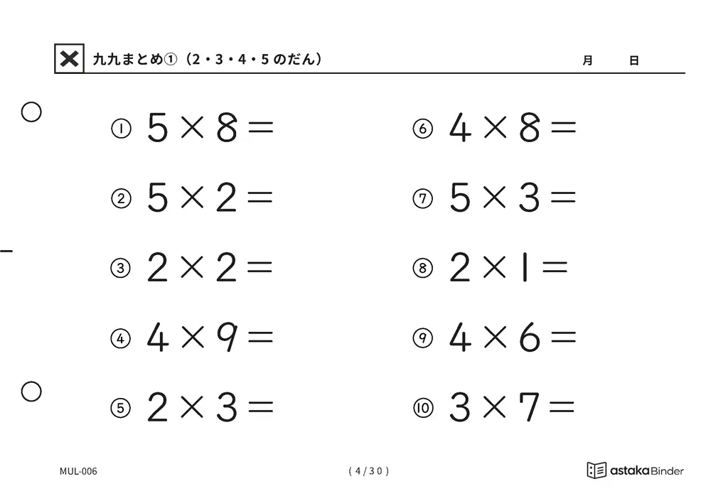 「唱えるより先に答えが出るまで」【A5版】九九まとめ①（2・3・4・5のだん）（4ページ目）