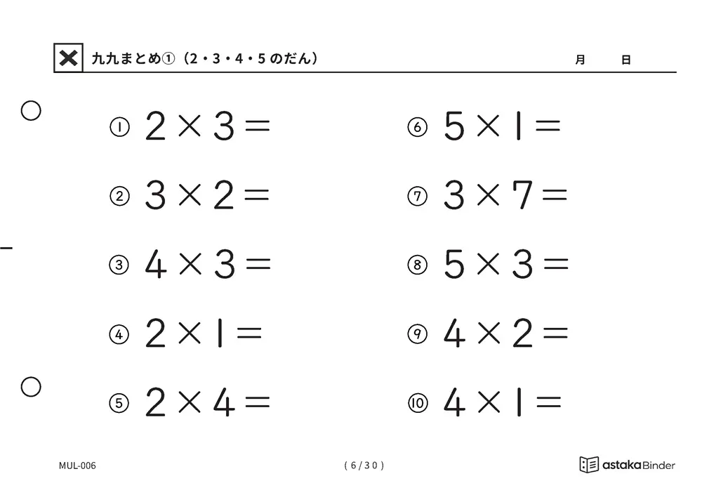 「唱えるより先に答えが出るまで」【A5版】九九まとめ①（2・3・4・5のだん）（6ページ目）