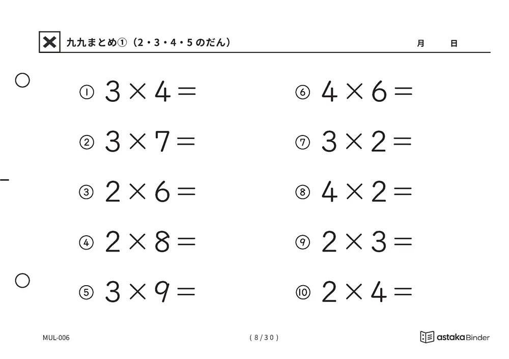 「唱えるより先に答えが出るまで」【A5版】九九まとめ①（2・3・4・5のだん）（8ページ目）
