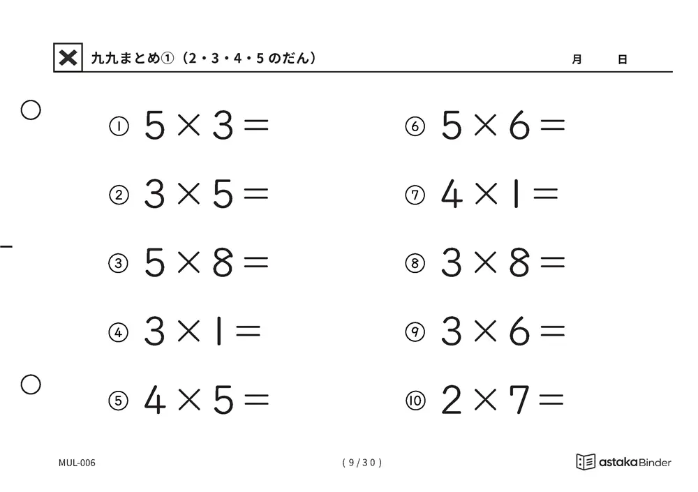 「唱えるより先に答えが出るまで」【A5版】九九まとめ①（2・3・4・5のだん）（9ページ目）