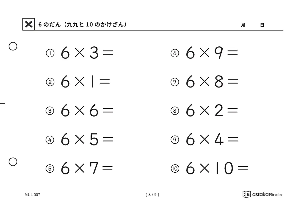 「新しく覚えるのは4つだけ」【A5版】6のだん（九九と10のかけざん）（3ページ目）