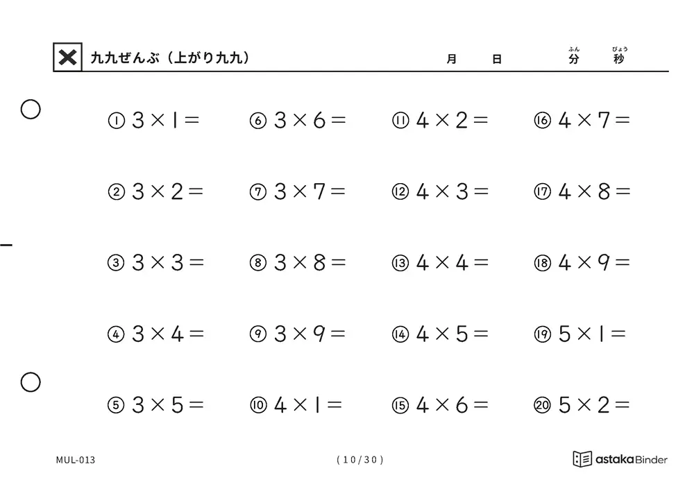 「抜けている場所が見つかる」【A5版】九九ぜんぶ（上がり九九）（10ページ目）