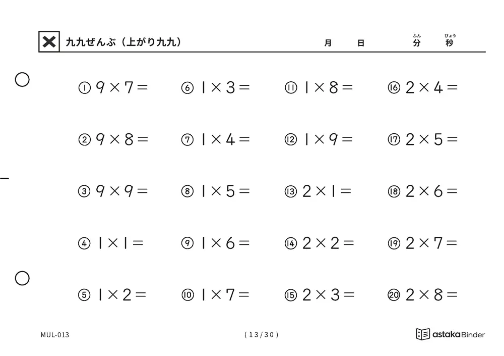 「抜けている場所が見つかる」【A5版】九九ぜんぶ（上がり九九）（13ページ目）
