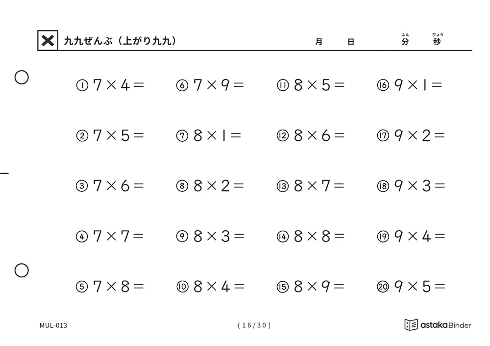 「抜けている場所が見つかる」【A5版】九九ぜんぶ（上がり九九）（16ページ目）