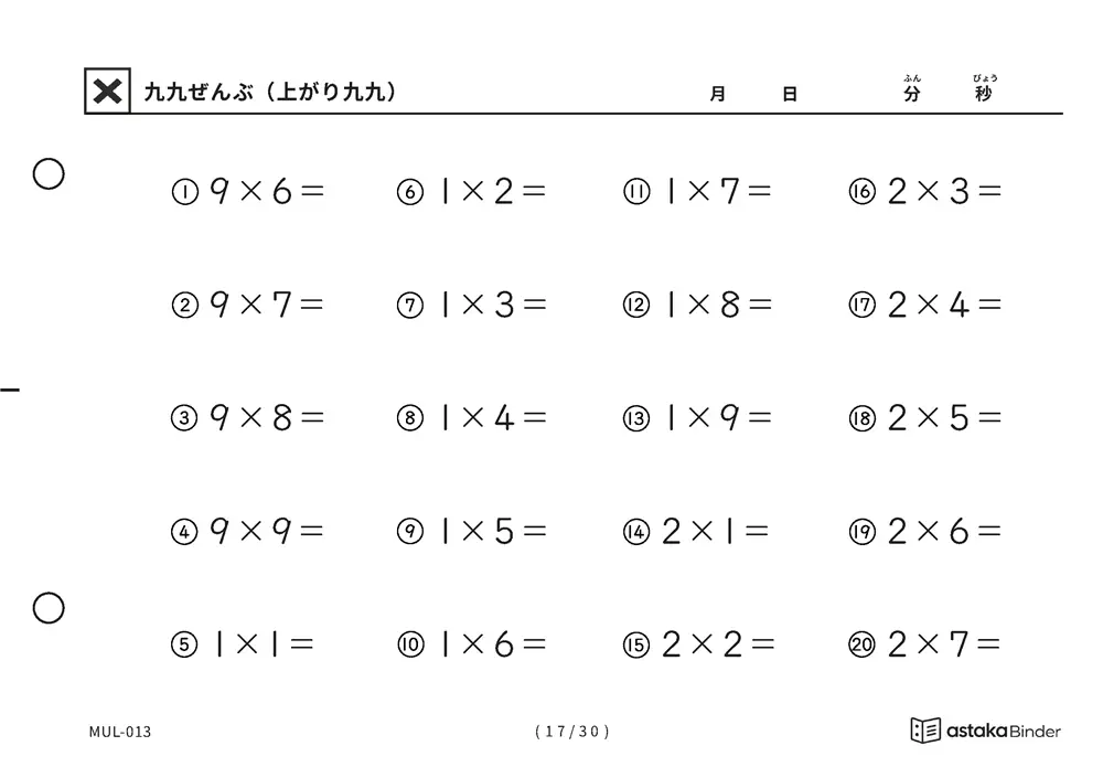 「抜けている場所が見つかる」【A5版】九九ぜんぶ（上がり九九）（17ページ目）