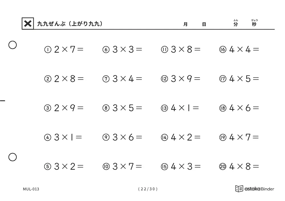 「抜けている場所が見つかる」【A5版】九九ぜんぶ（上がり九九）（22ページ目）