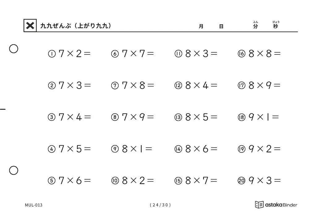 「抜けている場所が見つかる」【A5版】九九ぜんぶ（上がり九九）（24ページ目）