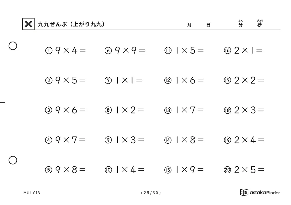「抜けている場所が見つかる」【A5版】九九ぜんぶ（上がり九九）（25ページ目）