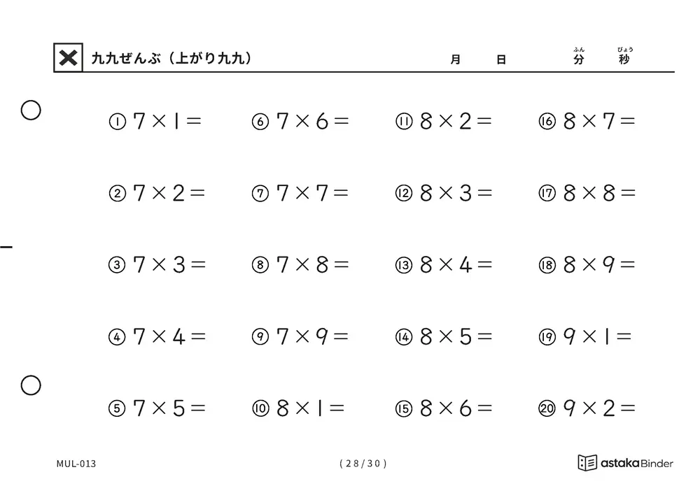 「抜けている場所が見つかる」【A5版】九九ぜんぶ（上がり九九）（28ページ目）