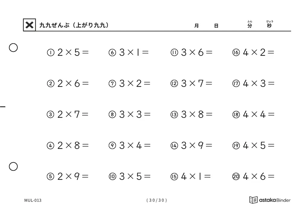 「抜けている場所が見つかる」【A5版】九九ぜんぶ（上がり九九）（30ページ目）