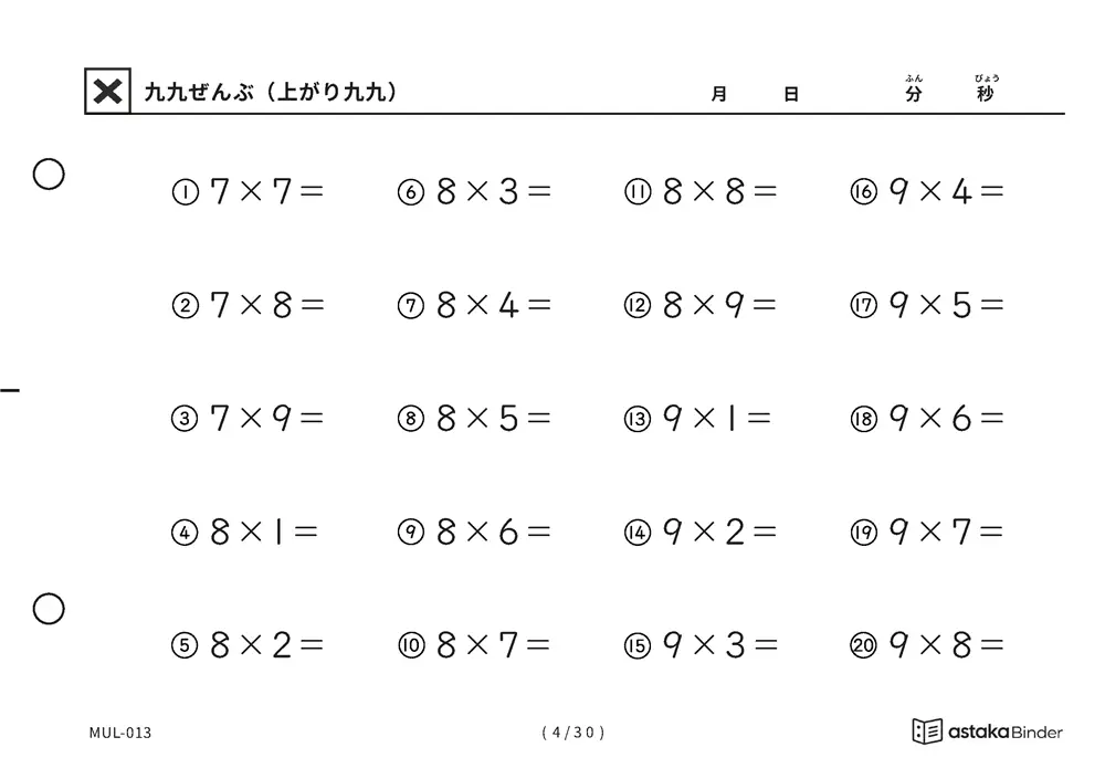 「抜けている場所が見つかる」【A5版】九九ぜんぶ（上がり九九）（4ページ目）