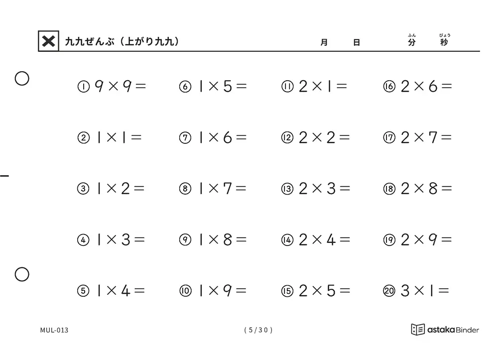 「抜けている場所が見つかる」【A5版】九九ぜんぶ（上がり九九）（5ページ目）