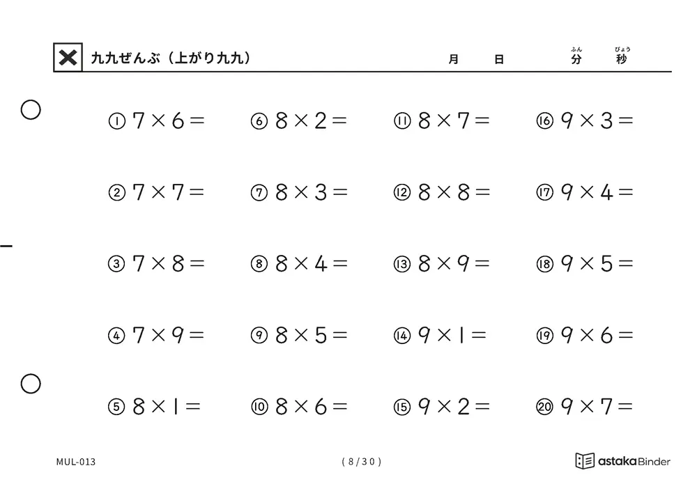 「抜けている場所が見つかる」【A5版】九九ぜんぶ（上がり九九）（8ページ目）