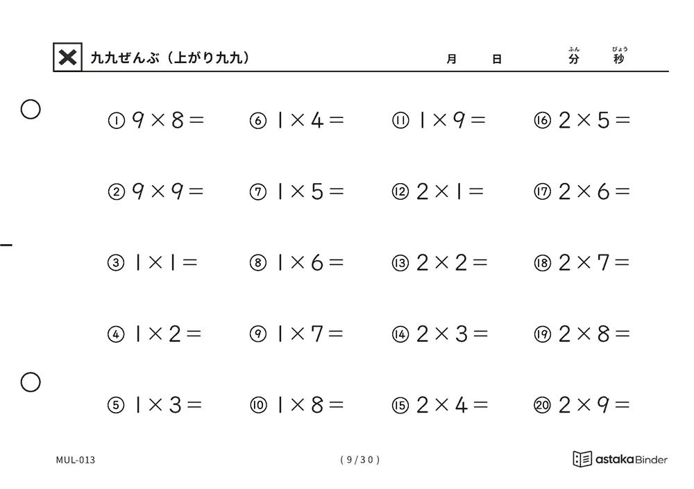 「抜けている場所が見つかる」【A5版】九九ぜんぶ（上がり九九）（9ページ目）