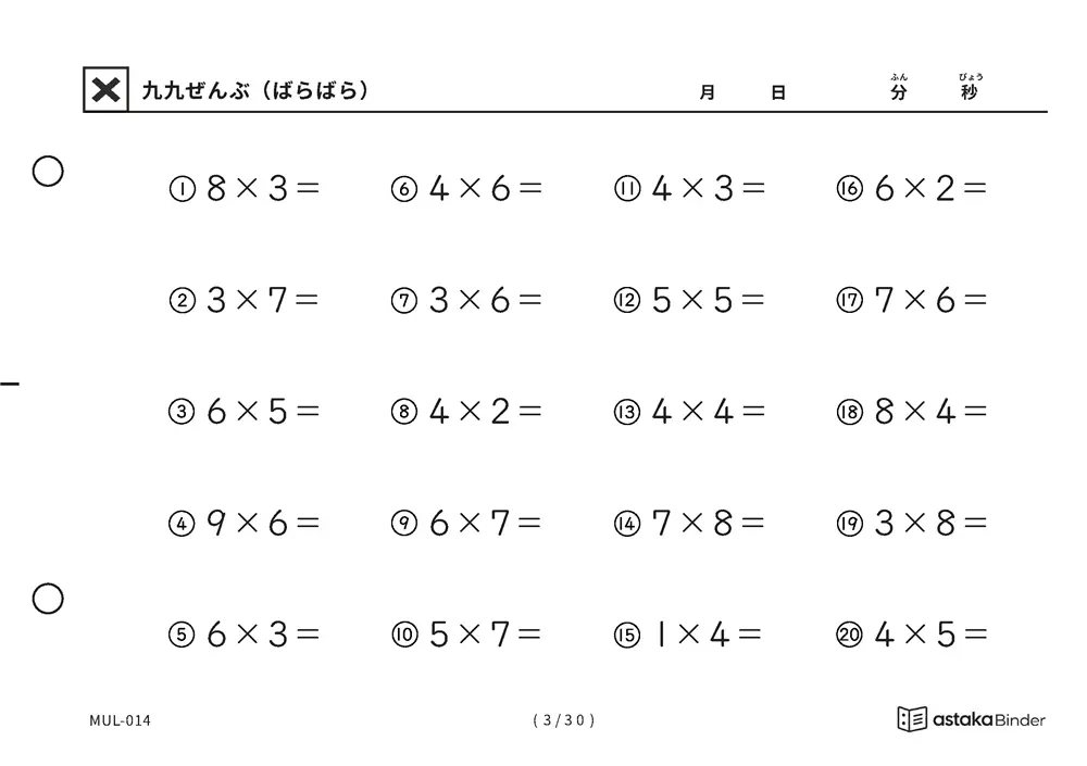 「順の助けなしで実力がわかる」【A5版】九九ぜんぶ（ばらばら）（3ページ目）