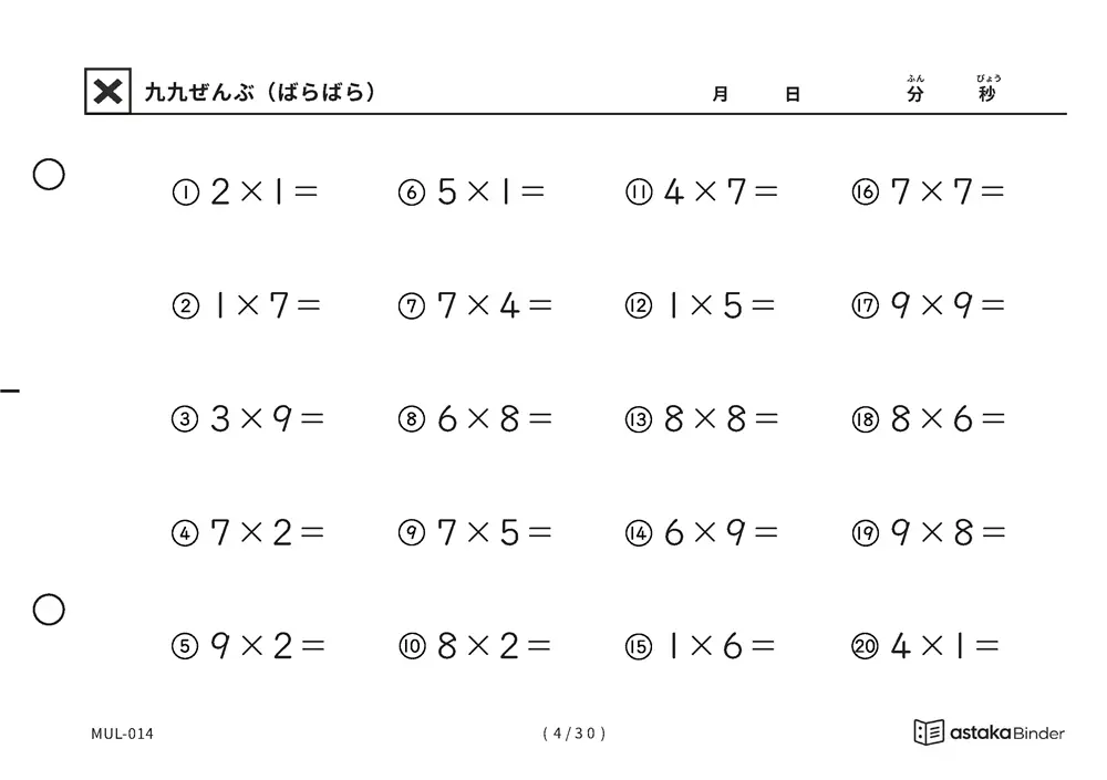 「順の助けなしで実力がわかる」【A5版】九九ぜんぶ（ばらばら）（4ページ目）