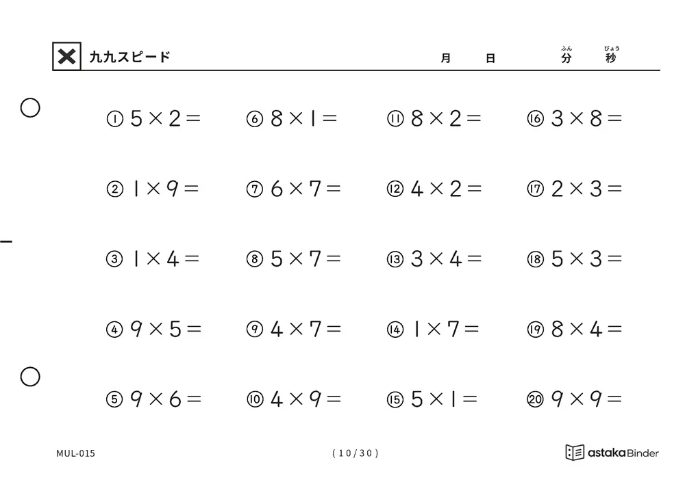 「順の助けなしで実力がわかる」【A5版】九九スピード（10ページ目）
