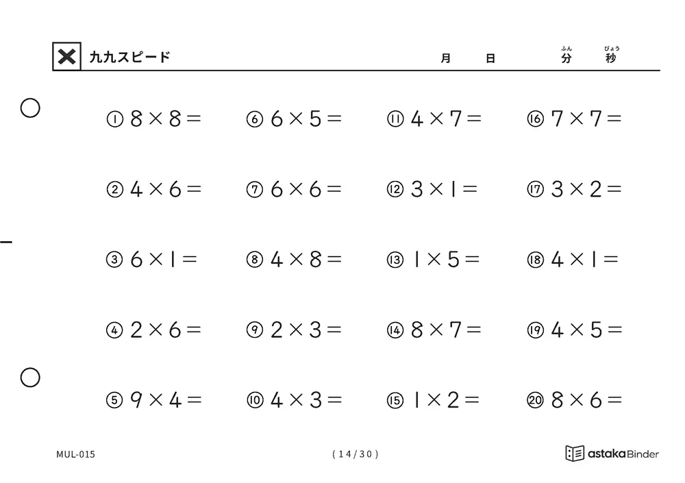 「順の助けなしで実力がわかる」【A5版】九九スピード（14ページ目）