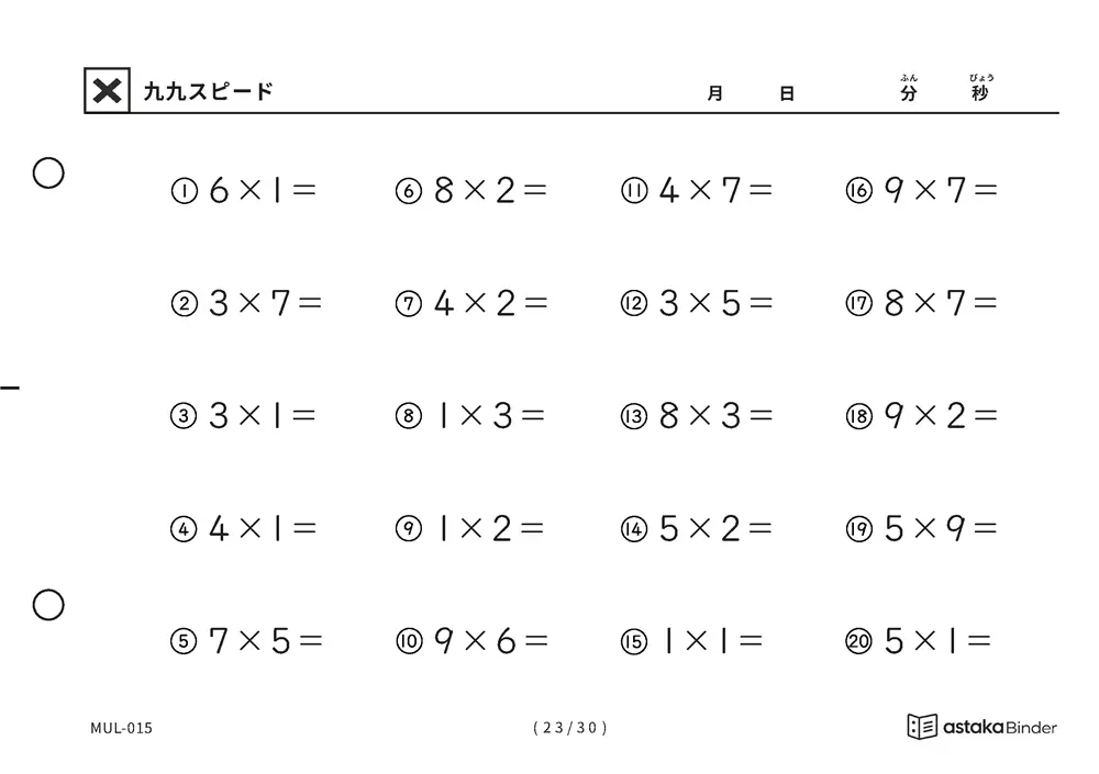 「順の助けなしで実力がわかる」【A5版】九九スピード（23ページ目）