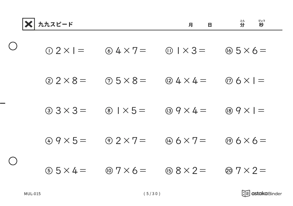 「順の助けなしで実力がわかる」【A5版】九九スピード（5ページ目）