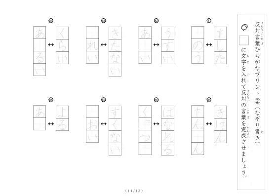 「反対言葉穴埋め1つ版100問プリント(小)」反対言葉穴埋め1つ版100問プリント(小)