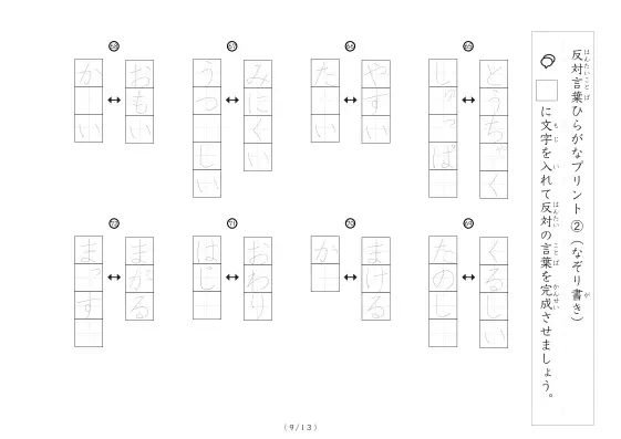 「反対言葉穴埋め1つ版100問プリント(小)」反対言葉穴埋め1つ版100問プリント(小)