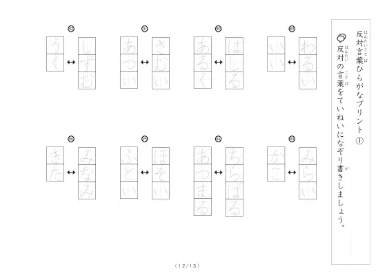 「反対言葉100問プリント（小）」反対言葉100問プリント（小）
