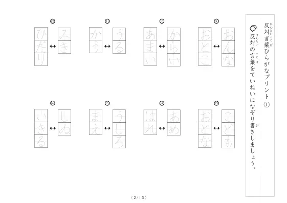 「反対言葉100問プリント（小）」反対言葉100問プリント（小）