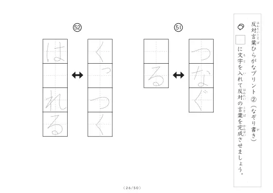 「反対言葉穴埋め１つ版100問プリント」反対言葉穴埋め１つ版100問プリント