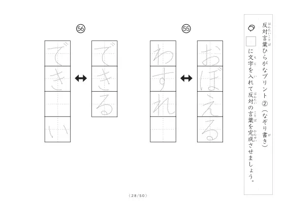 「反対言葉穴埋め１つ版100問プリント」反対言葉穴埋め１つ版100問プリント