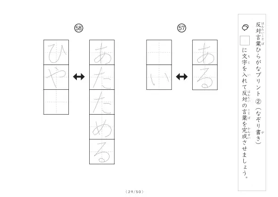 「反対言葉穴埋め１つ版100問プリント」反対言葉穴埋め１つ版100問プリント