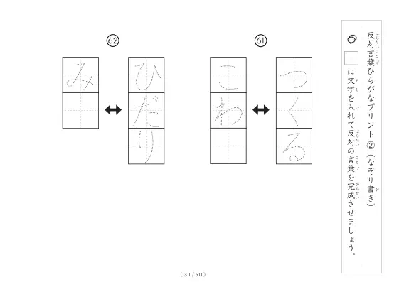 「反対言葉穴埋め１つ版100問プリント」反対言葉穴埋め１つ版100問プリント