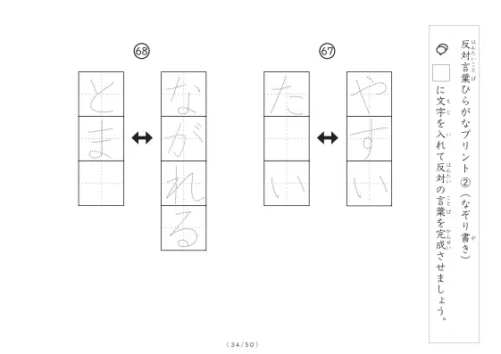 「反対言葉穴埋め１つ版100問プリント」反対言葉穴埋め１つ版100問プリント