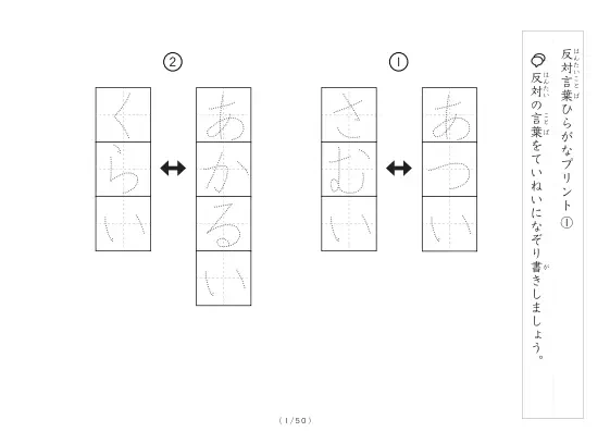 「反対言葉100問プリント」反対言葉100問プリント
