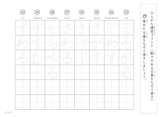 「動きを表す言葉は非常に重要」語彙力UP！動きを表す言葉のなぞり書きプリント