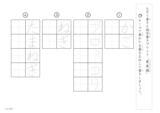 「なぞりと視写書き」農業にまつわる言葉で文字練習