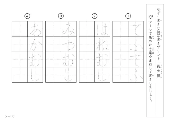 「なぞりと視写書き」昆虫にまつわる言葉で文字練習