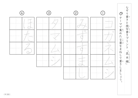 「なぞりと視写書き」昆虫にまつわる言葉で文字練習